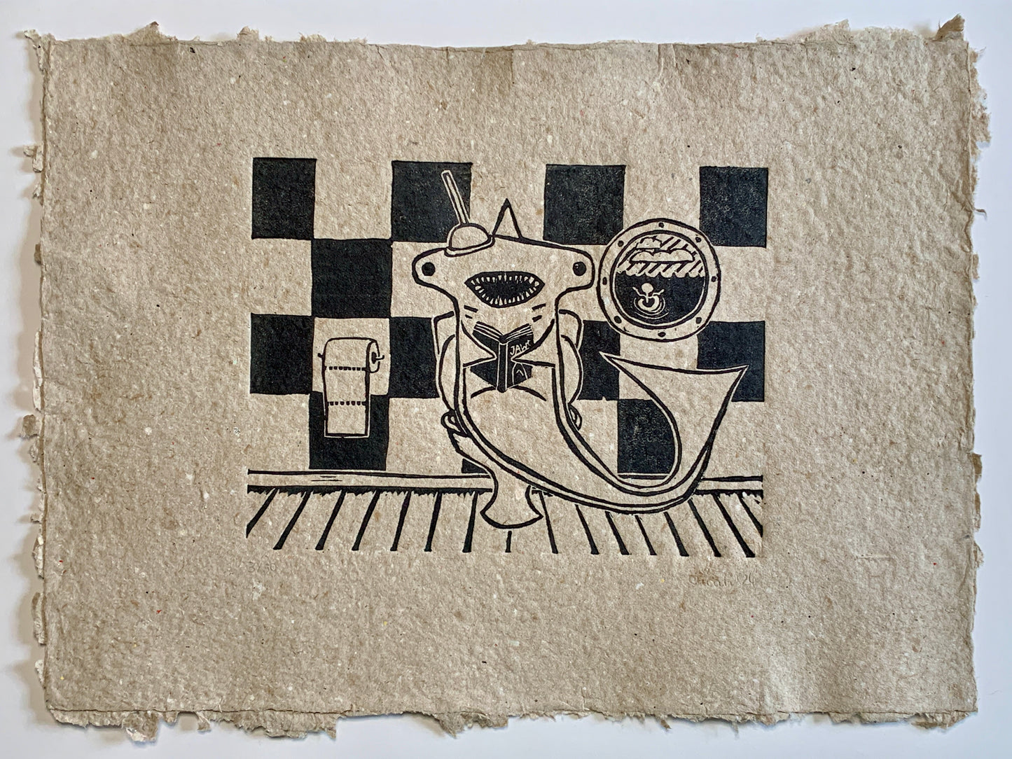 Shark in the bathroom, 2023 (linoprint)